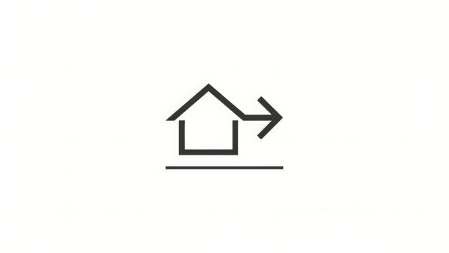 Minimalist house icon with an exit arrow isolated on white background. Perfect symbol for real estate relocation, moving, or property market services.