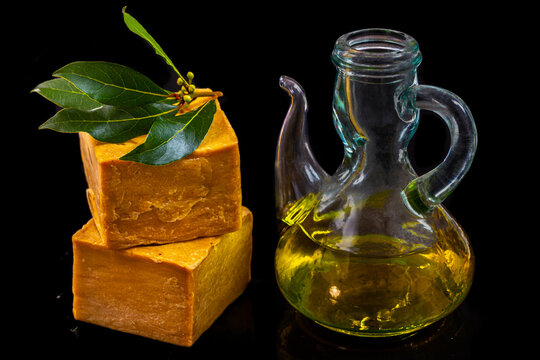 Soap Bars and Bottle of Olive Oil