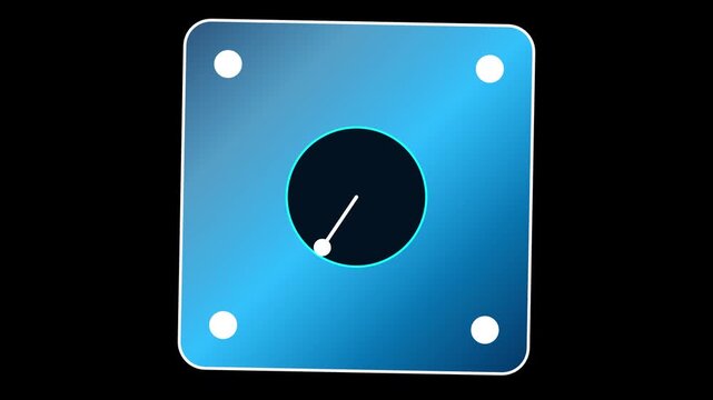 Blue futuristic interface dial with rotating white pointer indicator