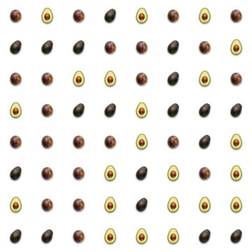 realistic seamless pattern half and whole avocado