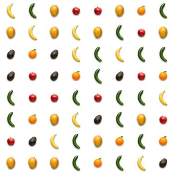 realistic seamless pattern banana cucumber apple avocado