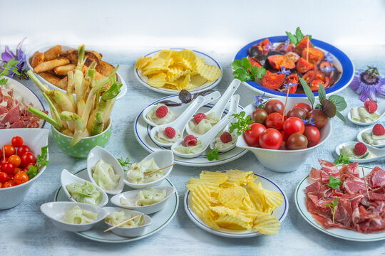Various Food Dishes Arranged on a Table