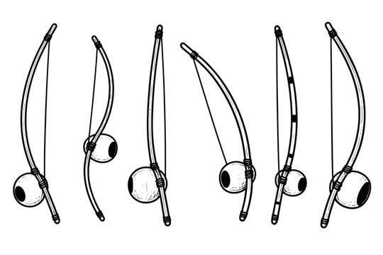 Berimbau musical instrument with gourd resonators in line art