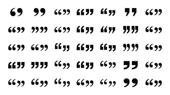 Multiple black typographic quotation marks displayed in a neat grid pattern for graphic design elements
