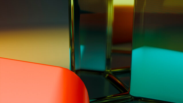 Abstract colorful glass shapes with reflective smooth surfaces