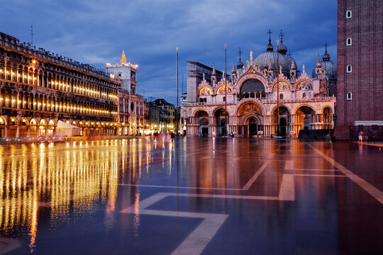 St mark's square illuminated at evening italy