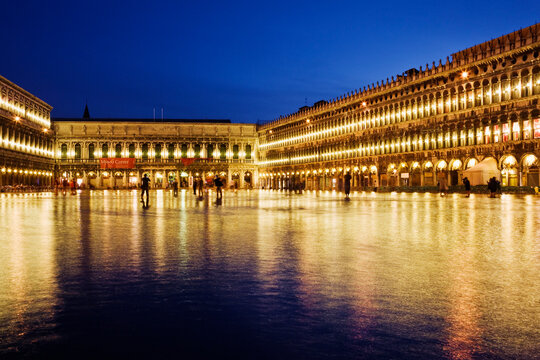St mark's square illuminated at night, italy