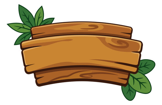 Wooden sign board with green leaves decoration