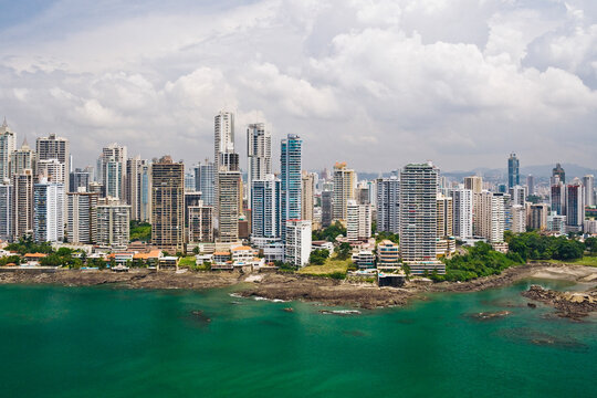 Panama city skyline with bay and high-rise buildings