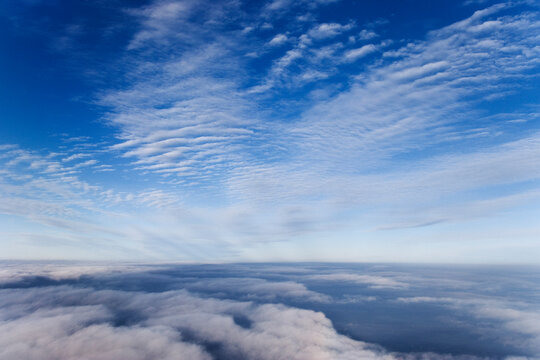 View of sky and clouds flying over Japan in winter