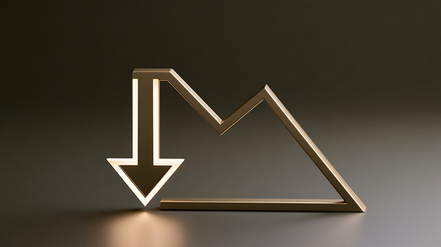 A 3D render of a financial stock market graph showing a sharp decline with a down arrow, representing economic crisis, loss, and low profit