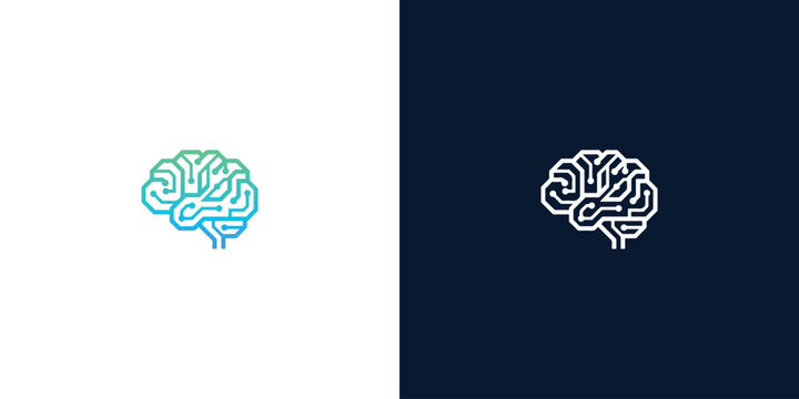Artificial intelligence digital brain tech circuit logo design template for smart technology and machine learning concept