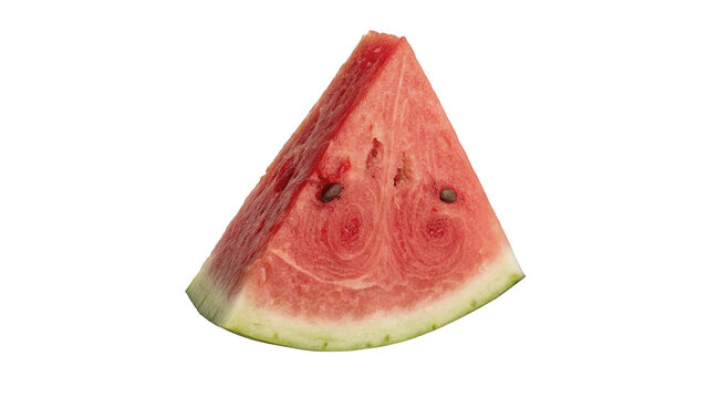 A fresh ripe red watermelon cut slice wedge isolated on transparent background