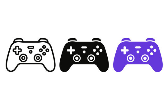 Game controller icon set with outline and filled designs