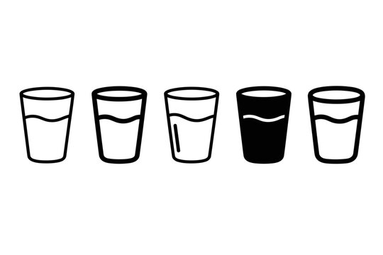 Cup icon set with wavy bands and bold black outlines