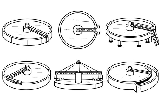 Circular wastewater clarifier with rotating scraper arms