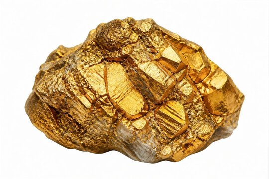 Gold nugget raw mineral isolated on white background