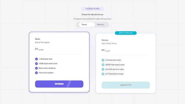 Pricing plan interface showing software subscription options