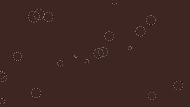 Dark brown background, with scattered white, thin-lined octagonal geometric, shapes, floating abstract, pattern for simple, digital composition