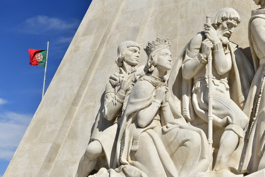 Monument of the Discoveries, Lisbon, Portugal. A giant statue celebrating the countries exploration of the world during the 15th and 16th centuries on the River Tagus.