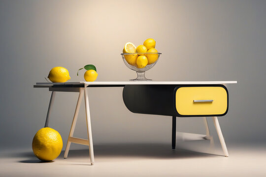 lemon bowl on table surreal