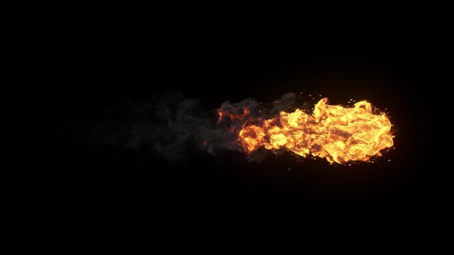 Burning and flaming fireball projectile flying through the air - VFX element - 60 fps, 4K Pro Res with mask pass