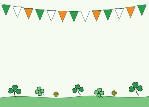 St Patricks Day bunting and clover meadow border with copy space