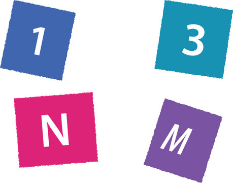 Creative colorful abstract educational design elements with numbers and letters arranged in a playful composition for learning and modern graphic projects