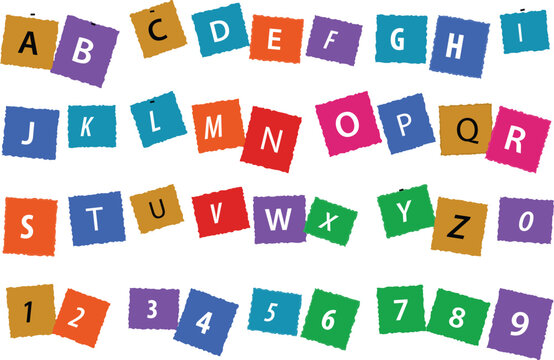 Colorful educational alphabet and number set featuring vibrant square cards with letters A to Z and digits 0 to 9 for creative kids learning design