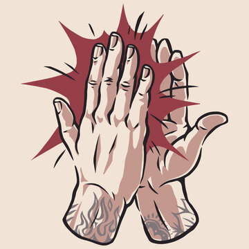 Hands clapped with red starburst effect