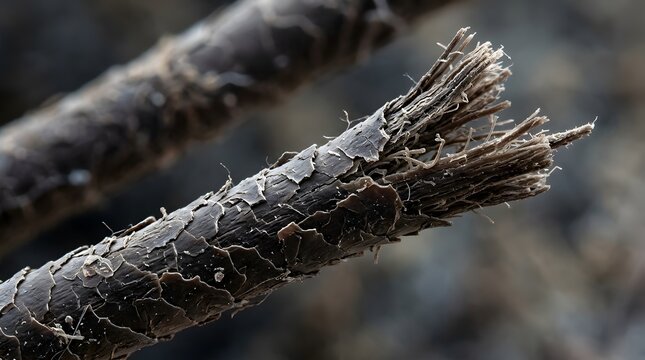 Hair strands microscopic view showing damaged cuticle and split ends under high magnification