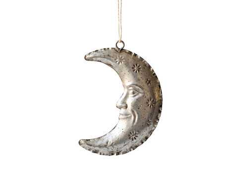 Sculpted Crescent Moon Ornament on a transparent background