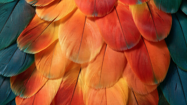 Colorful Macaw Parrot Feathers Texture in Close Up