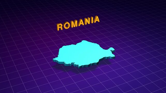 Romania country map shape floating over digital grid
