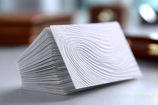 Stack of Textured White Paper Sheets on Desk