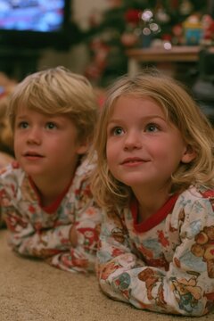 Young Siblings Watching Television Together at Home