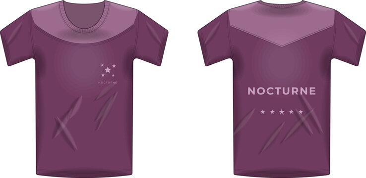Purple T-Shirt with Nocturne Star Text Graphic &mdash; Front and Back Vector Design
