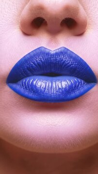 Close up of woman lips with bright blue lipstick