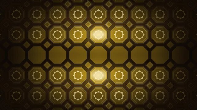 Golden Arabic geometric octagon star pattern seamless background loop