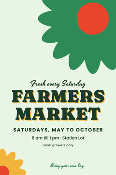Farmers market event poster with green giant daisy