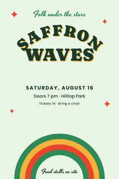 Folk concert poster with green groovy rainbow