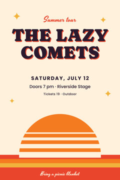 Summer tour concert poster with warm orange sunset stripes