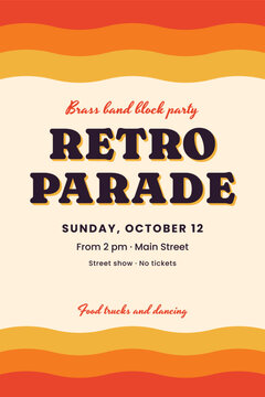 Brass band concert poster with warm orange wavy stripes