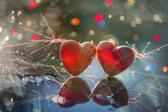 Glistening droplets mirror delicate feelings. Tiny sparkling drops on glass serve as delicate mirrors capturing fragile emotional expressions with luminous clarity
