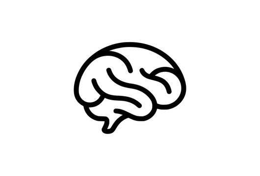 Minimal brain icon vector with clean black outline and simplified cerebral folds