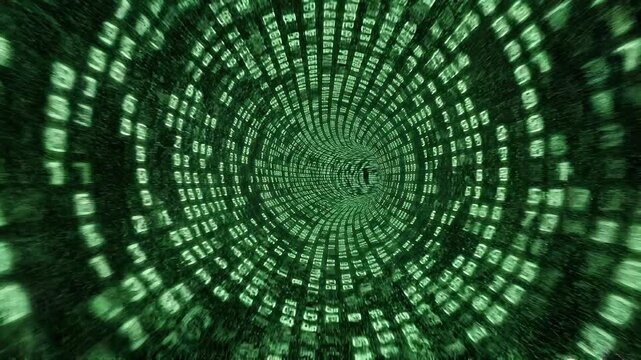 Digital Data Tunnel with Green Numbers