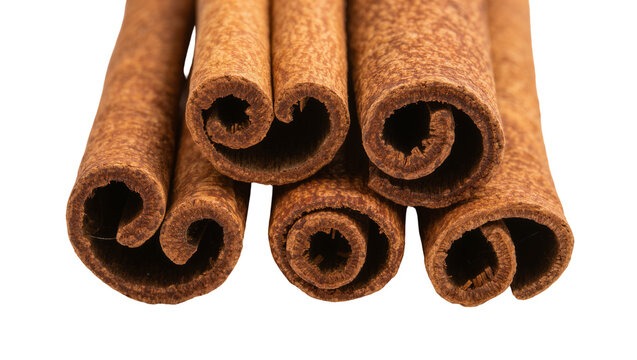 Isolated aromatic cinnamon sticks close up, perfect for culinary use, baking, and seasoning