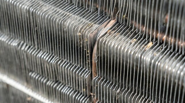Air Cooled Condenser Finned Coil Close Up, Aluminum Fins HVAC Heat Exchanger Detail