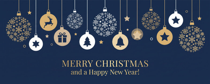 merry christmas card with hanging ball decoratoin