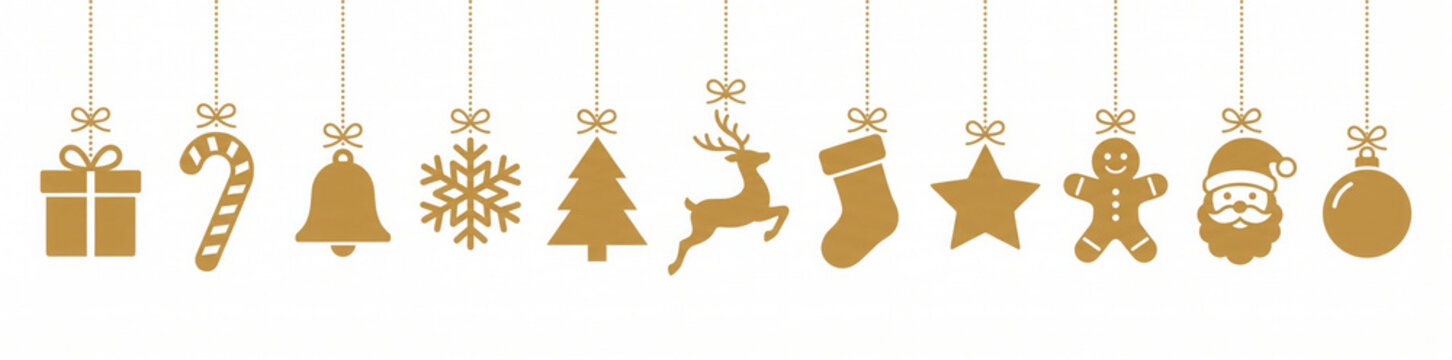 christmas ornaments hanging gold isolated background